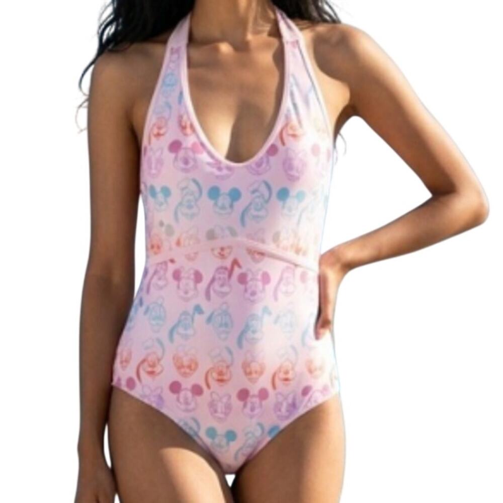 Disney Mickey Mouse & Friends 2X Pink Halter One Piece Swimsuit Mickey Minnie
